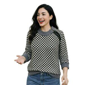 Black & White Neve Merino Wool Sweater With Zipper Detail  Size L